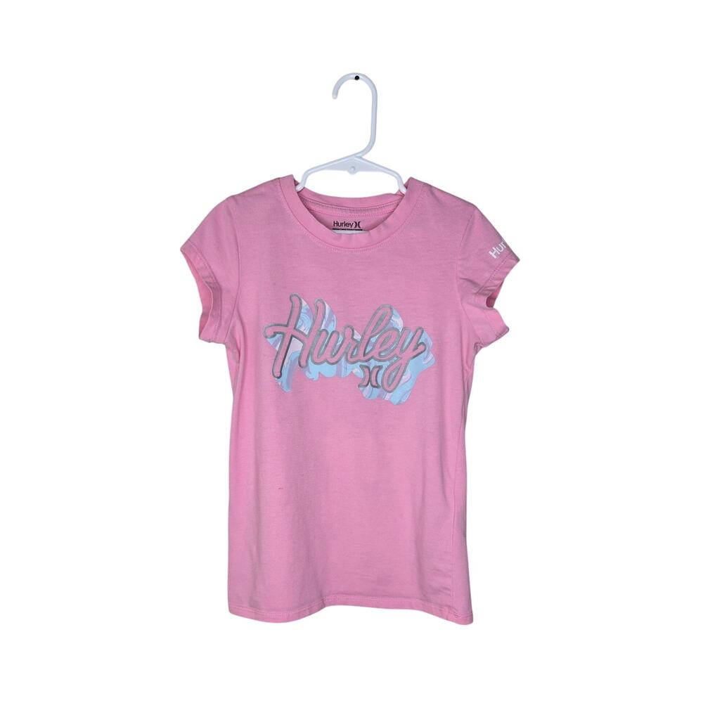 HURLEY Girl’s Logo Short Sleeve Tee Pink/Gray Size Medium